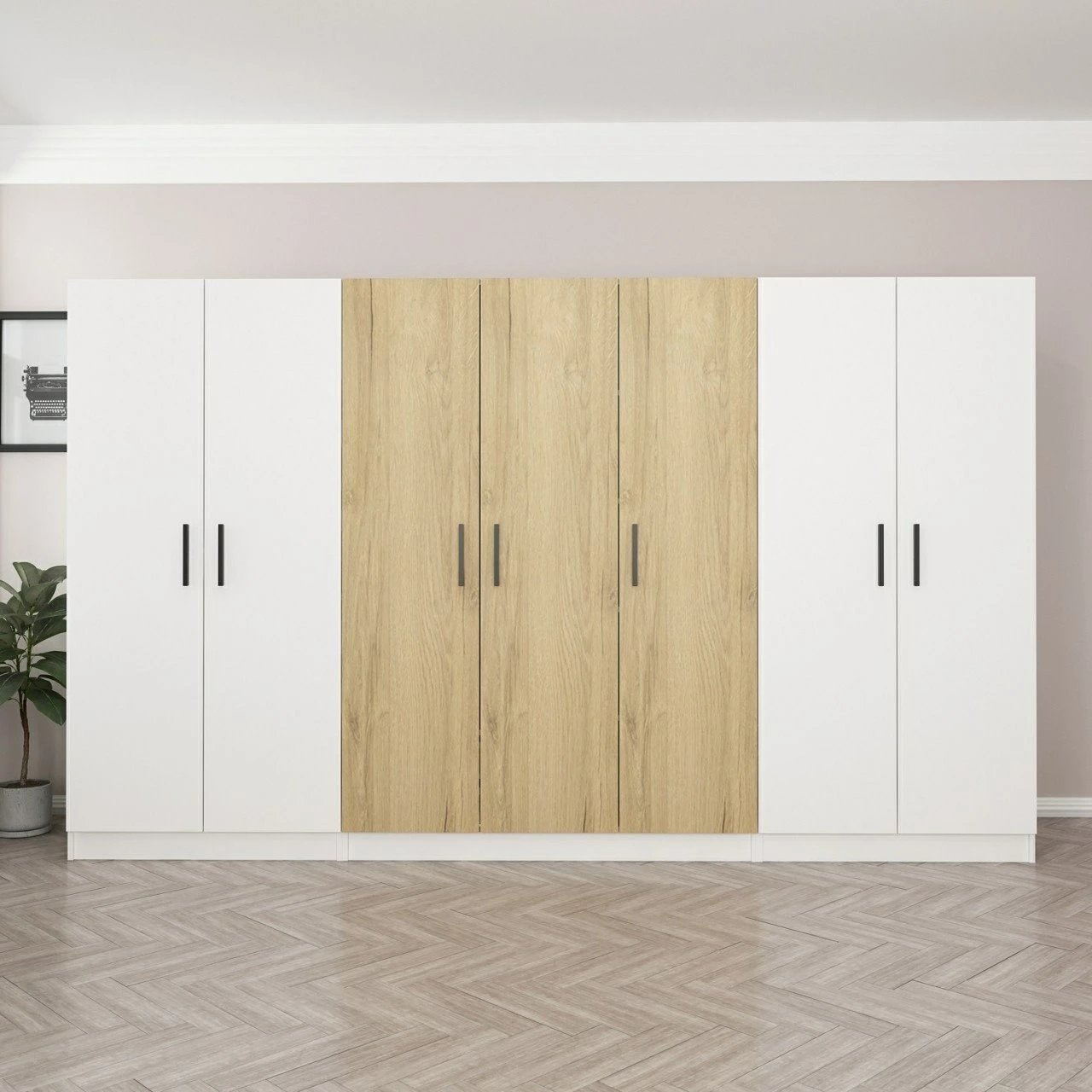 Dollap Skye Decor, i bardhë dhe dru, 315x190x52cm