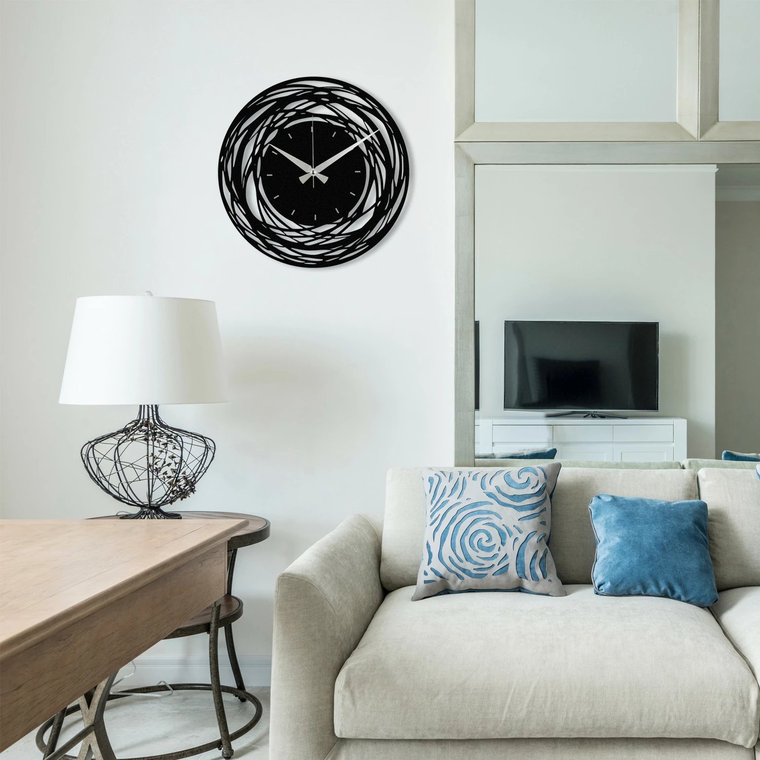 Orë muri dekorative metalike Wallity, Enzoclock - S022, e zezë, 48x48cm