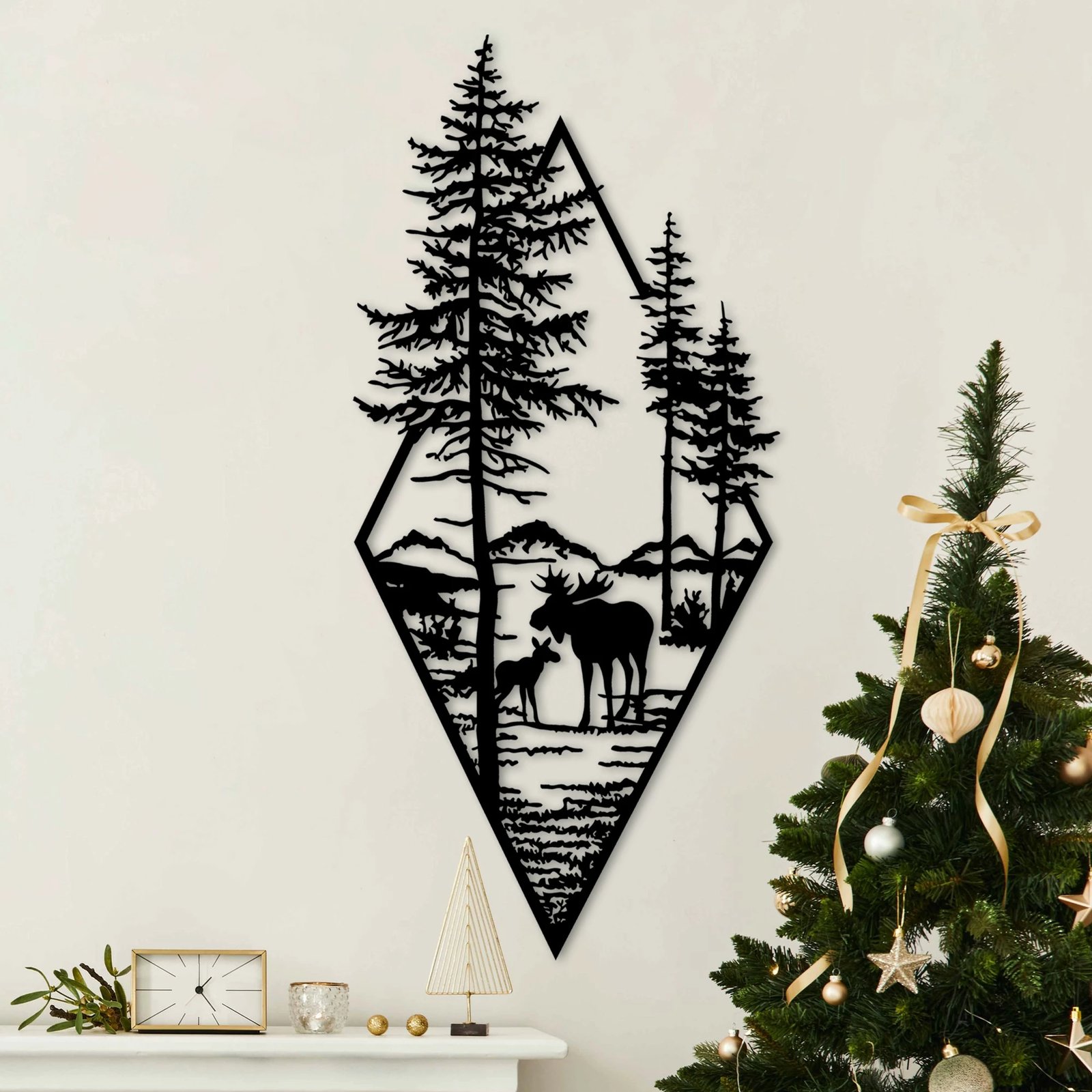 Aksesor dekorativ metalik për mur, Wallity, dreri në pyll