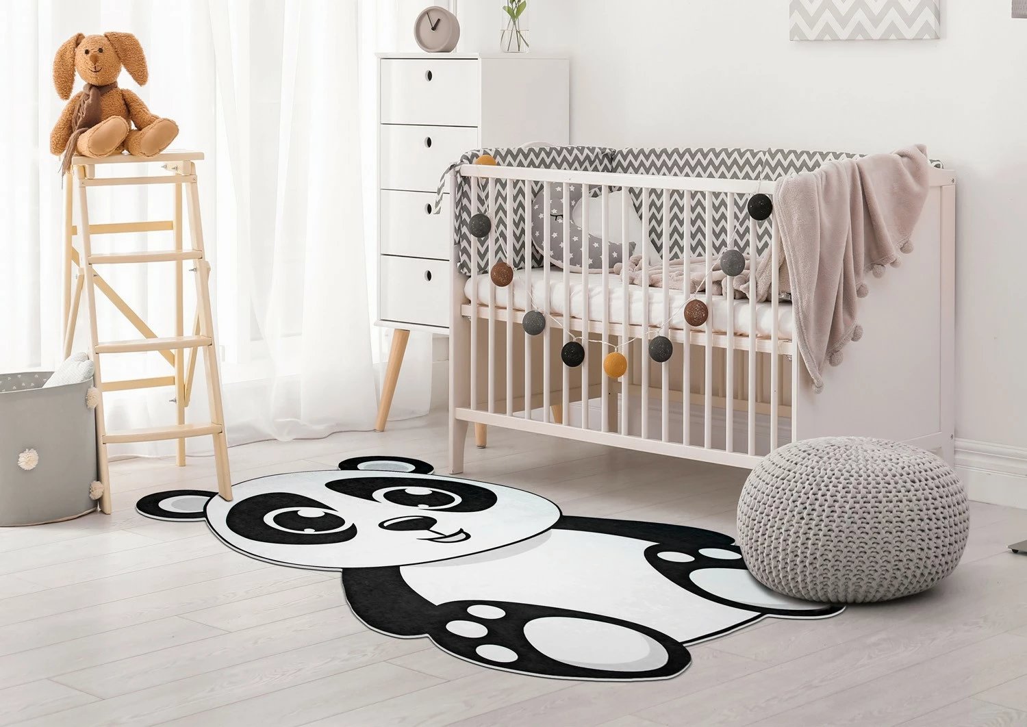 Qilim për fëmijë, dizajn panda, 100x160cm, Conceptum Hypnose Kids-1, i bardhë/zi