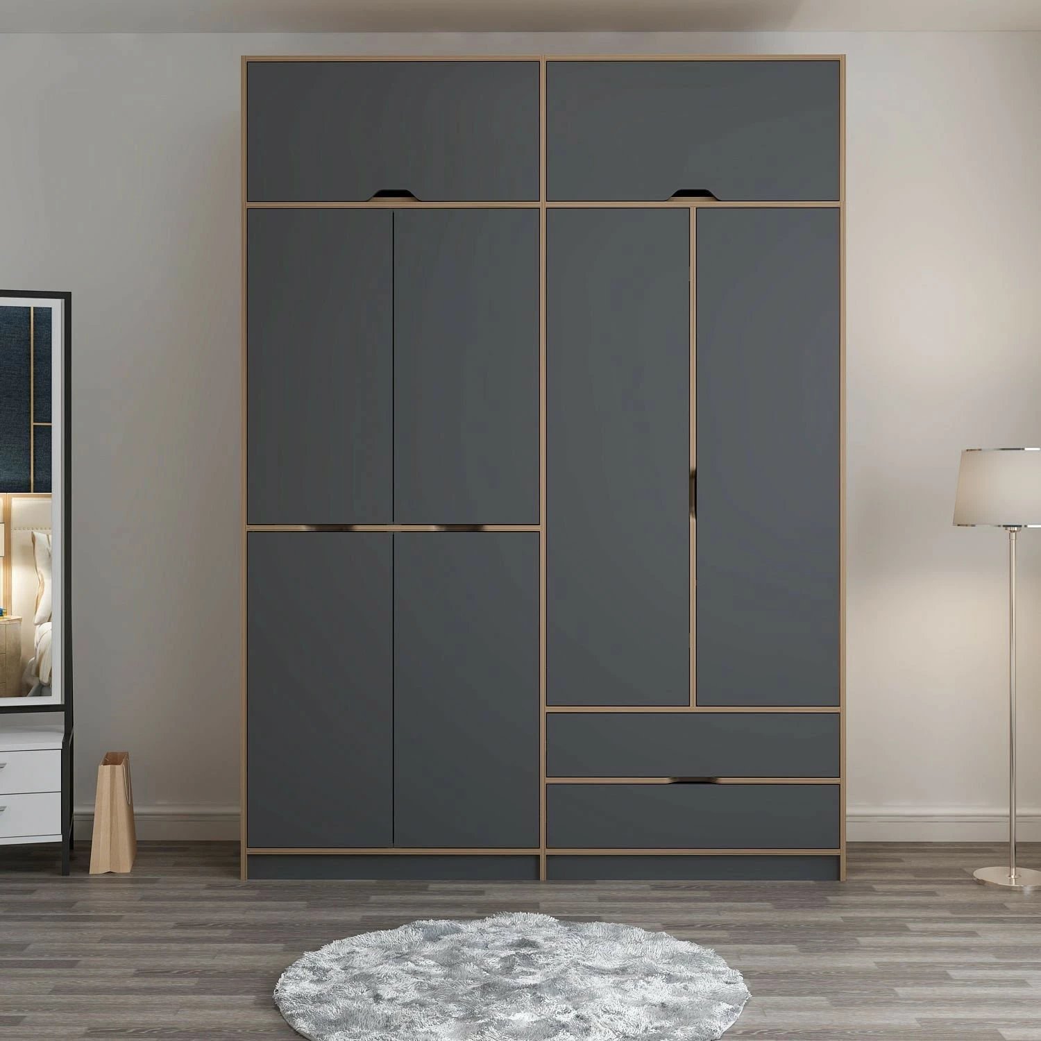 Dollap Skye Decor, Elina, anthracite & dore, 185x253x52cm