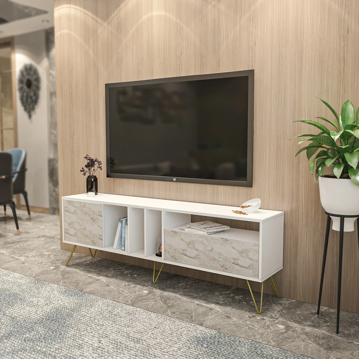 Komodë TV Skye Decor, ngjyrë Ephesus, e artë, 180cm