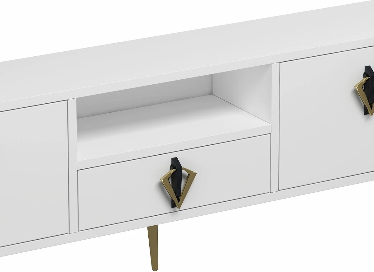 Komodë për TV Skye Decor, 1311-DROP-32, e bardhë, e zezë, e artë