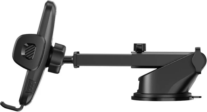 Mbajtës makine për celular, CRONG Carclip Dashboard CRGCH7BLK, universal 2‑në‑1 për xham dhe pult, krah teleskopik 81–141 mm, gjerësi 55–101 mm, rrotullim 360°, kupë thithëse e ripërdorshme, e zezë