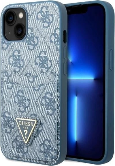 Mbështjellës Guess GUHCP13SP4TPB për iPhone 13 mini 5.4", kaltër, me xhep kartelash