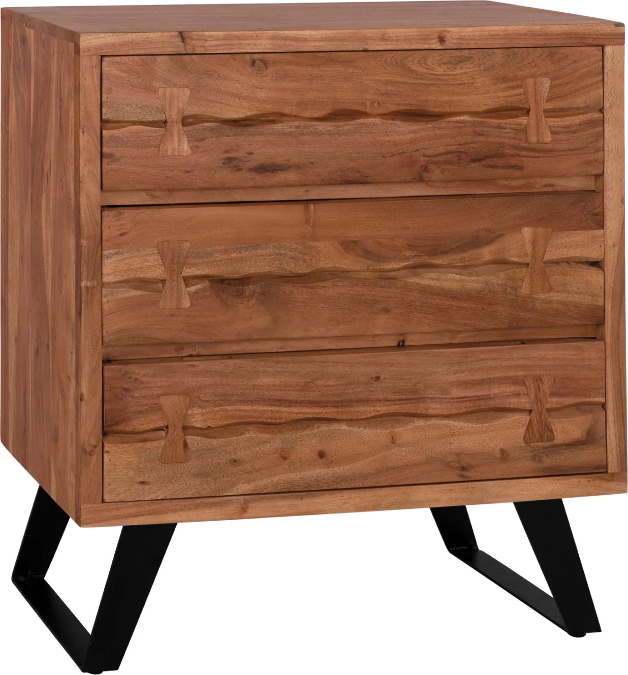 Komodë me 3 sirtarë, dru akacie masiv, këmbë metalike, FH8474.11, 80x35x85cm