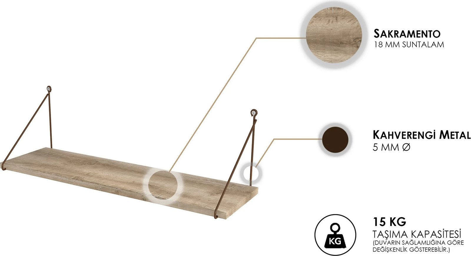 Raft muri Hanah Home, Armoni - Sacramento, ngjyrë kafe