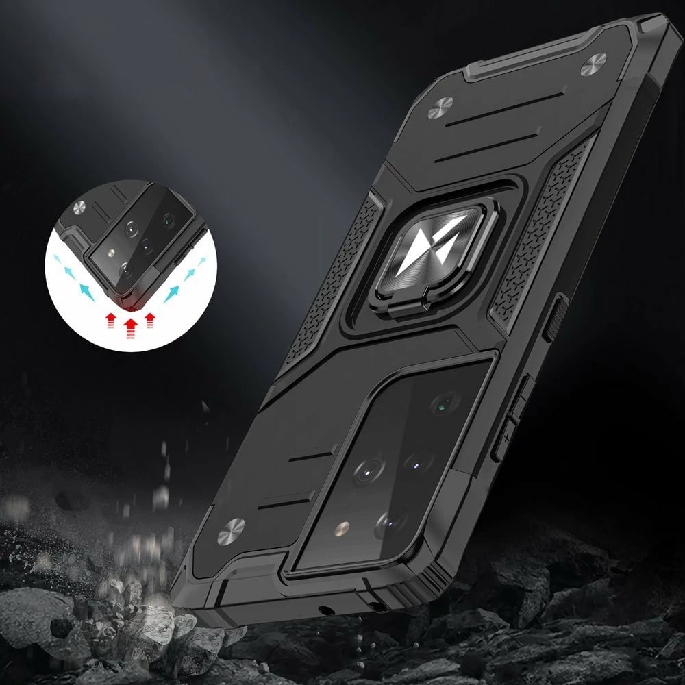 Mbështjellës Wozinsky Ring Armor për Samsung Galaxy S22 Ultra, me mbajtëse gishti dhe magnetike, Kuq
