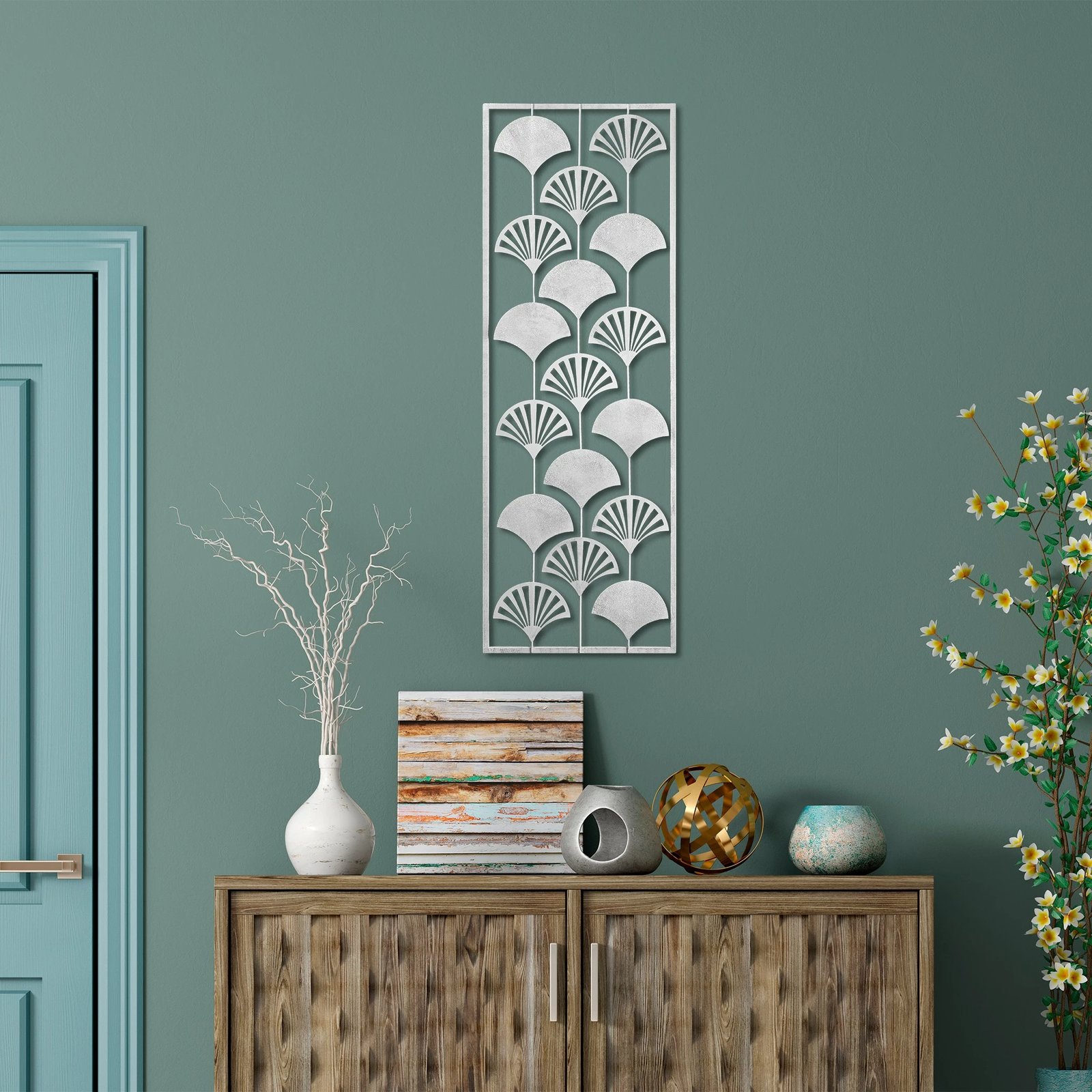 Aksesor dekorativ metalik për mur, Wallity, Fan 3, shumëngjyrësh, 32x90cm