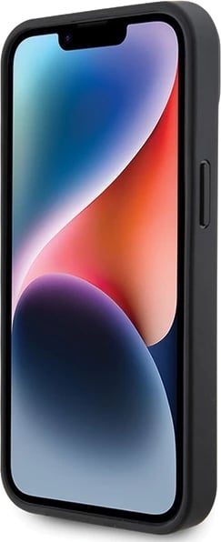 Mbështjellës BMW Leather Carbon për iPhone 15, i zi