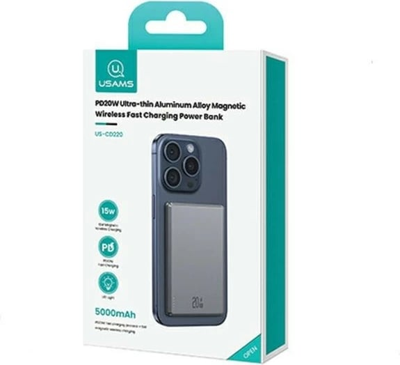 Powerbank USAMS USA001390, 5000mAh, MagSafe, Fast Charging PD 20W, Gri