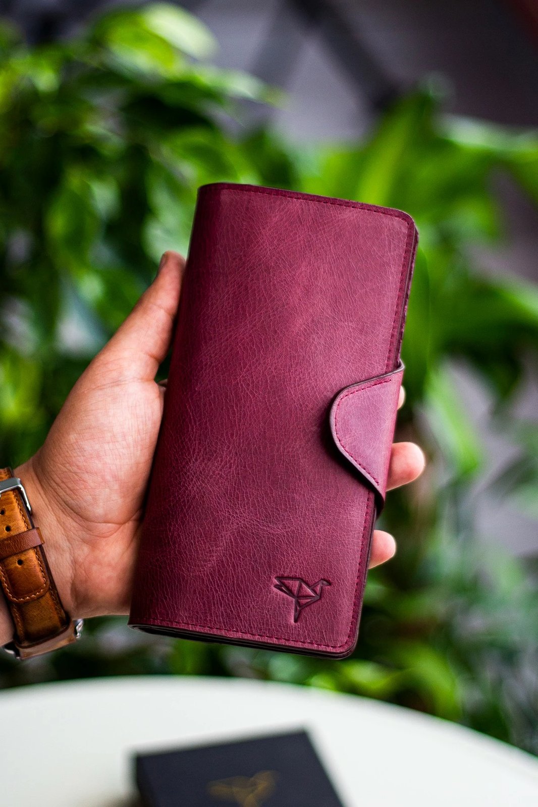 Portofol unisex, lëkurë natyrale, ngjyrë e kuqe Claret, Zoozie Bags, Axel