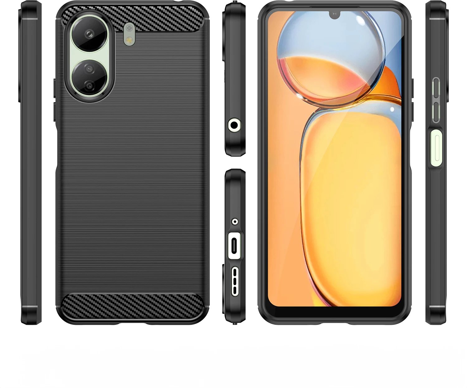 Mbështjellës Hurtel Carbon Case për Xiaomi Redmi 13C, TPU, i zi