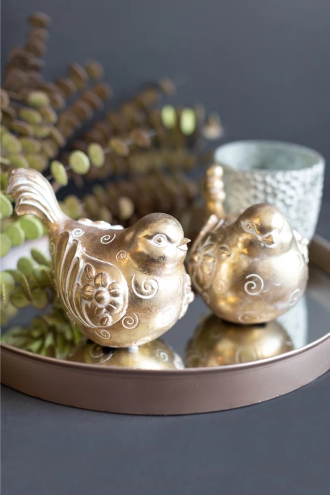 Statujë dekorative zog, ngjyrë ari, 15x10x11cm