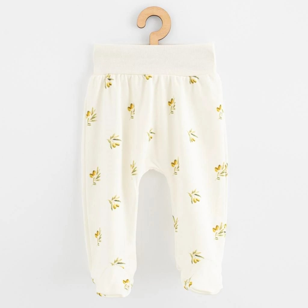 pantallona me këmbë, New Baby, Happy Olives, 100% pambuk organik, madhësia 68 (4-6m), bezhë