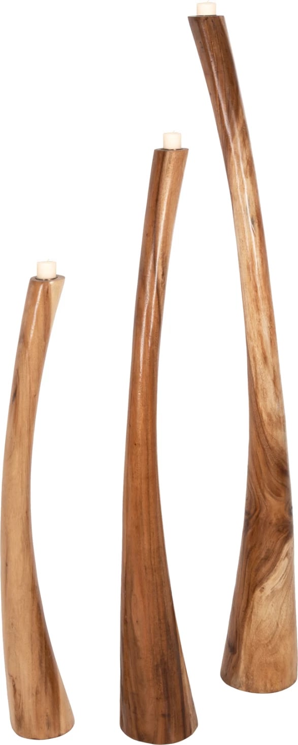 Set 3 copë shandanë dyshemeje, dru suar natyral, 150-125-100cm