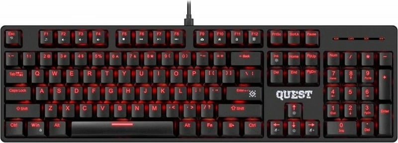 Tastierë mekanike Defender Quest GK-596, full-size, ndërprerës të kuq, Anti-Ghosting, USB me kabllo 1.5 m, UK QWERTY, ndriçim i kuq, e zezë