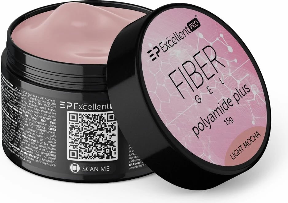 Xhel ndërtues për thonj për femra Excellent PRO Fiber Gel Polyamide Plus Light Mocha 15g