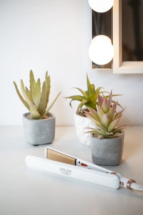 Drejtues flokësh, Adler, AD 2317, pllaka qeramike lundruese 25x90mm, 200°C, 35W, e bardhë/ari rozë