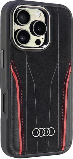 Mbështjellës Audi Genuine Leather MagSafe për iPhone 16 Pro 6.3", i zi-kuq