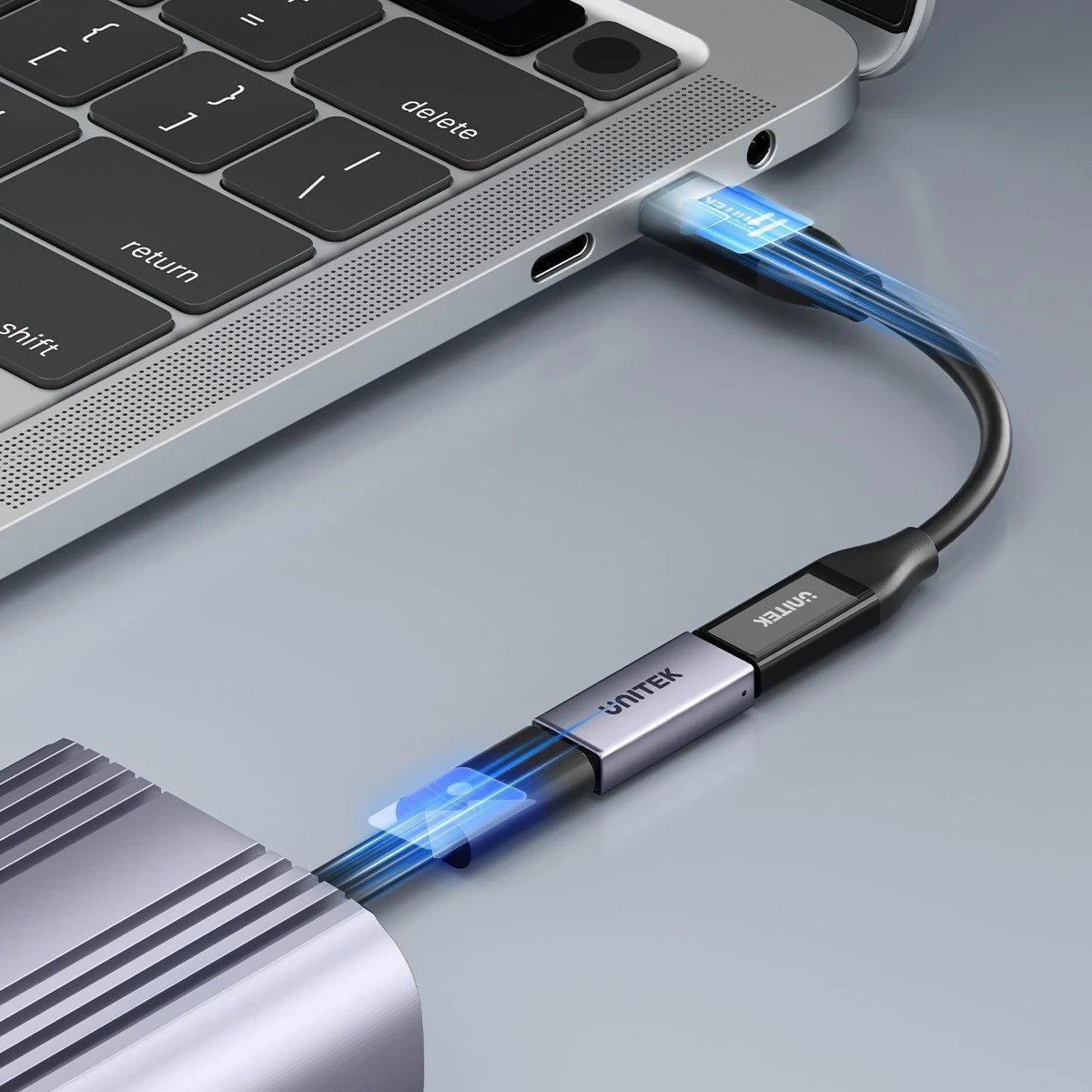 Lidhës Unitek USB-C(F) - USB-C(F) 8K 40Gbps 240W, ngjyrë argjendi