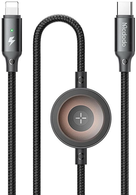 Kabllo 2-në-1 Mcdodo CA-5680, USB-C në Lightning + karikues për Apple Watch, 36W, 1.5m, e zezë