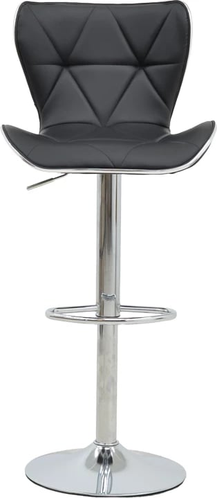 Karrige për bar Jorine, lartësi e rregullueshme, lëkurë artificiale e zezë, bazë kromi, 53x44x114cm, set prej 2 copësh