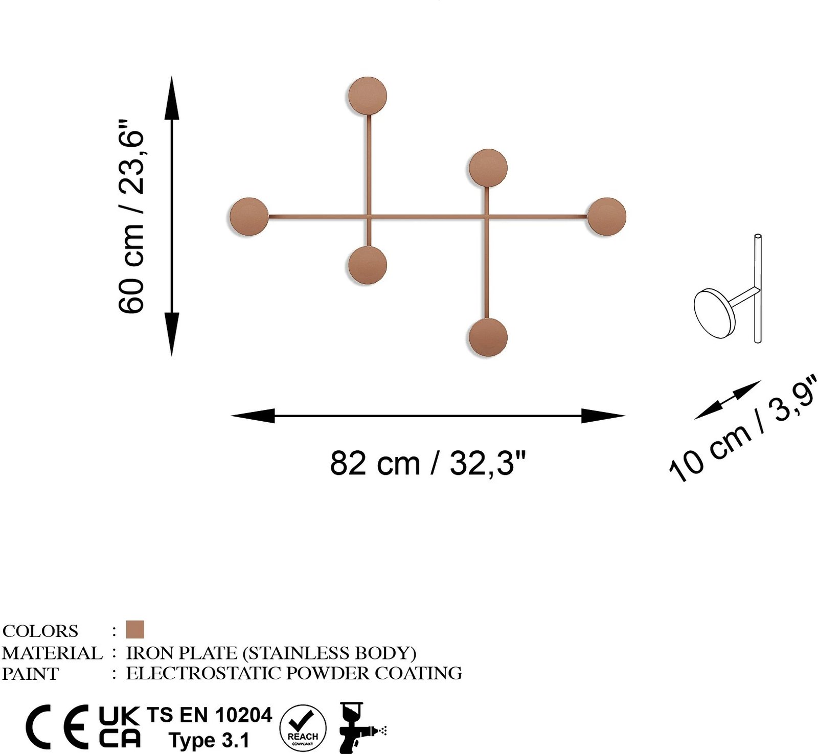 Varëse muri metalike, ngjyrë bakri, Wallity Dama-C