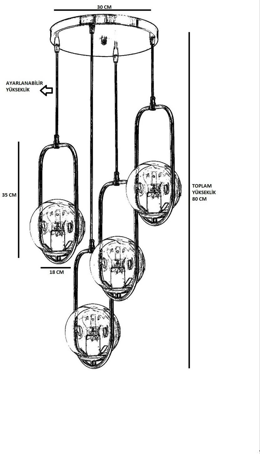 Llambë tavani Opviq, ahu, 4 llamba, tepsi, xham balte, ngjyrë bakri