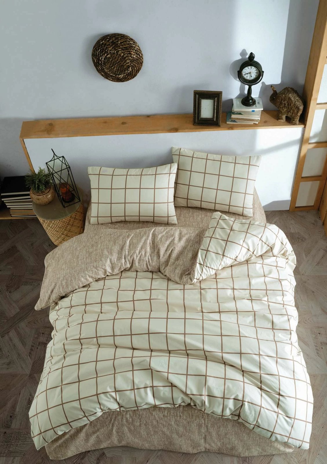 Set mbulesë për jorgan dopio Ranforce, Kare, krem