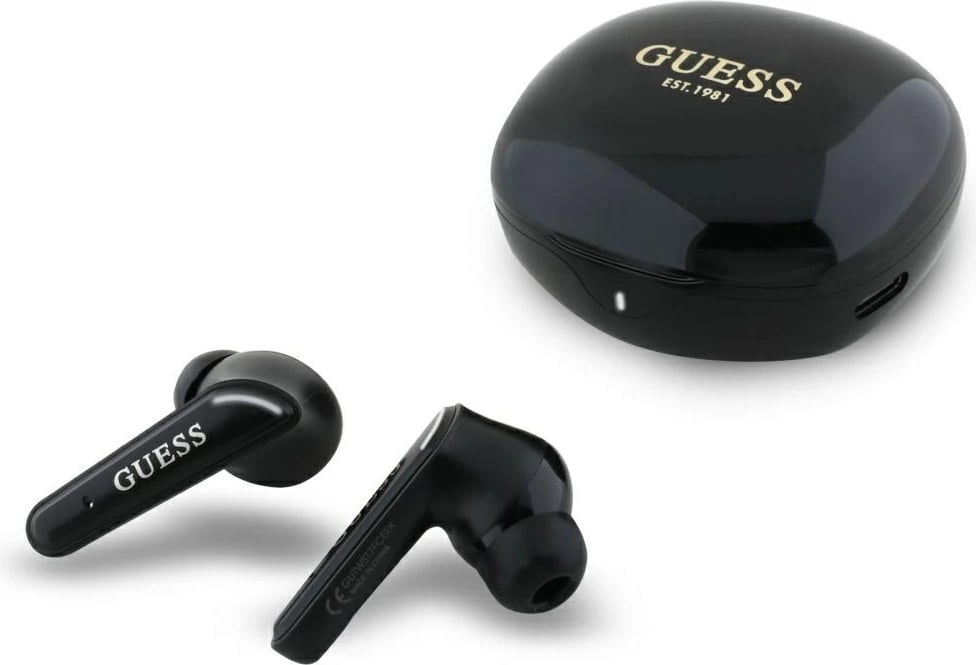 Kufje TWS Guess Flat Classic Logo, Bluetooth 5.4, me dok karikimi, të zeza Kufje TWS Guess Flat Classic Logo, Bluetooth 5.4, me dok karikimi, të zeza