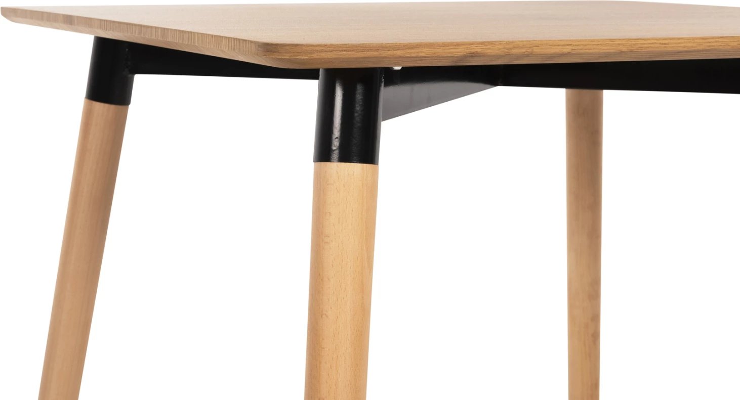 Tavolinë minimaliste për ngrënie, sipërfaqe MDF, këmbë druri ahu, ngjyrë natyrale, FH0057.04, 80x80x74cm