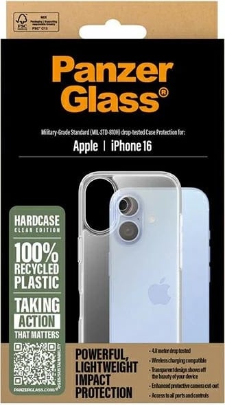 Mbështjellës PanzerGlass HardCase për iPhone 16, 6.1", transparent
