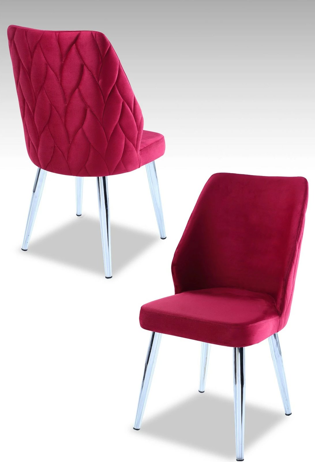 Set karrigesh (4 copë) Hanah Home, Pufi, ngjyrë e kuqe e thellë, këmbë kromi