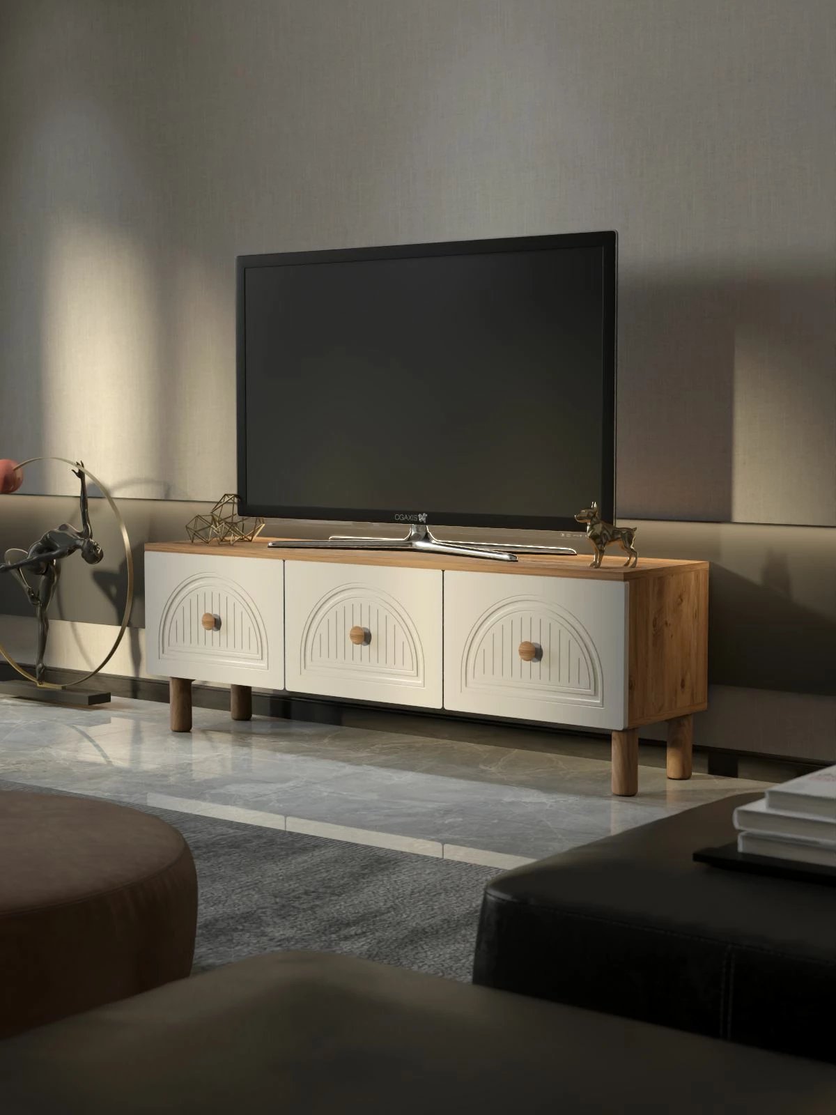 Komodë TV Skye Decor, Arcera 135, ngjyrë pishë Atlantike dhe e bardhë