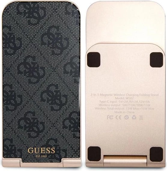 Karikues induktiv i palosshëm 2-në-1, Guess, Pattern MagSafe 4G GUE003428-0, 15W, i zi