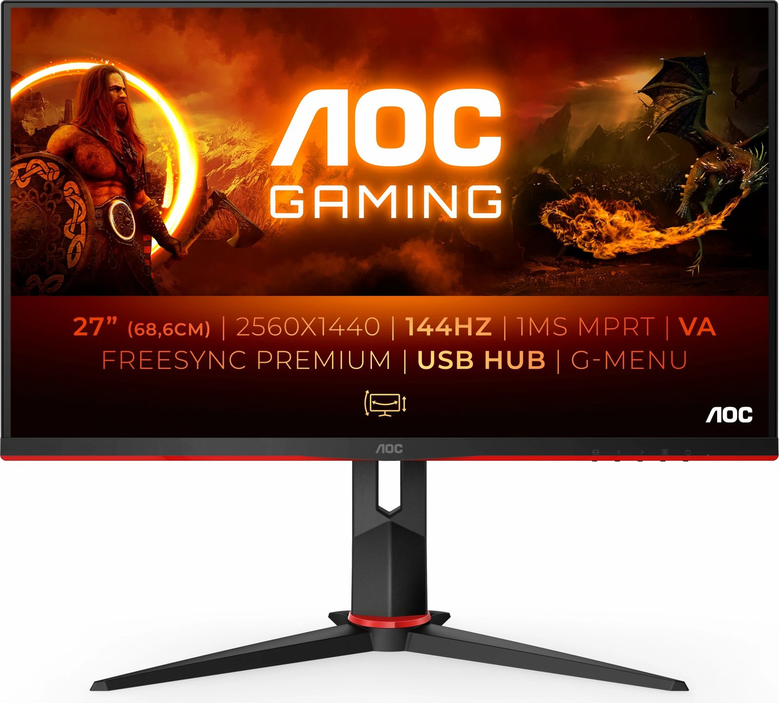 Monitor gaming AOC Q27G2U/BK, 27", 2560 x 1440 pixels, LED, 1 ms, i zi, i kuq