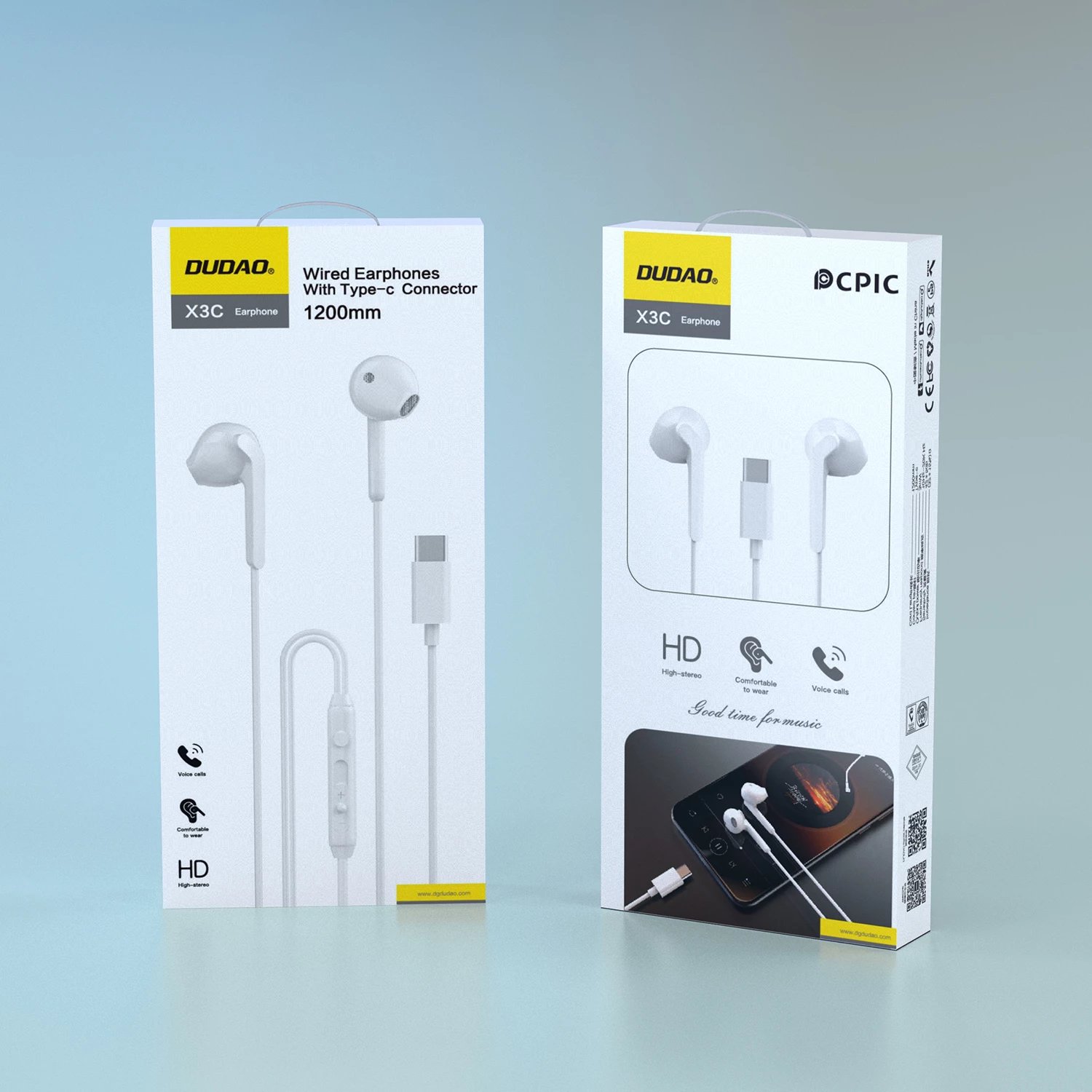 Kufje Dudao X3C me kabllo, USB-C, 1.2m, të bardha