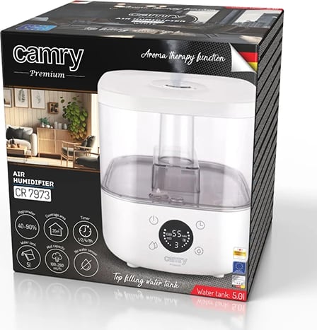Lagështues ajri ultrasonik, Camry, CR 7973, depozitë 5L, ekran LED, aromaterapi, i bardhë