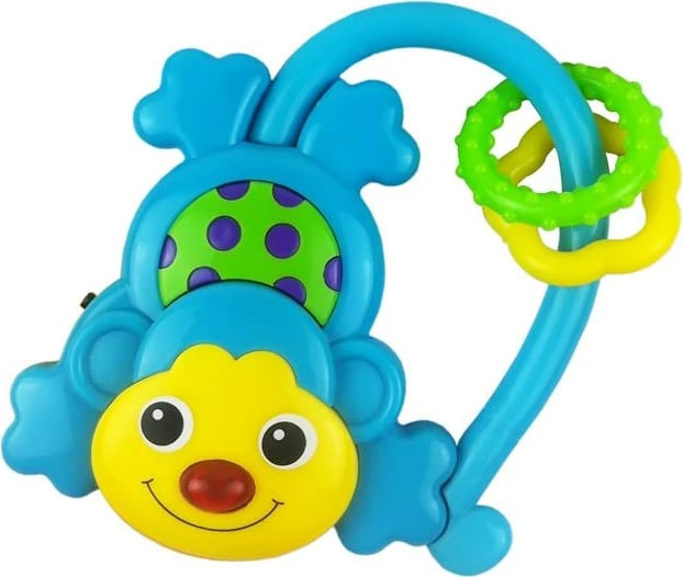 Lodër gringëlluese për bebe, Baby Mix, Monkey, me tingull dhe drita, me pasqyrë dhe dhëmbëza, blu