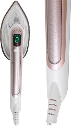 Hekur me avull 2 në 1, Adler AD 5044, 1800W, 180 ml, ngrohje 20 s, pllakë qeramike, LED, përdorim horizontal/vertikal, e bardhë/ari