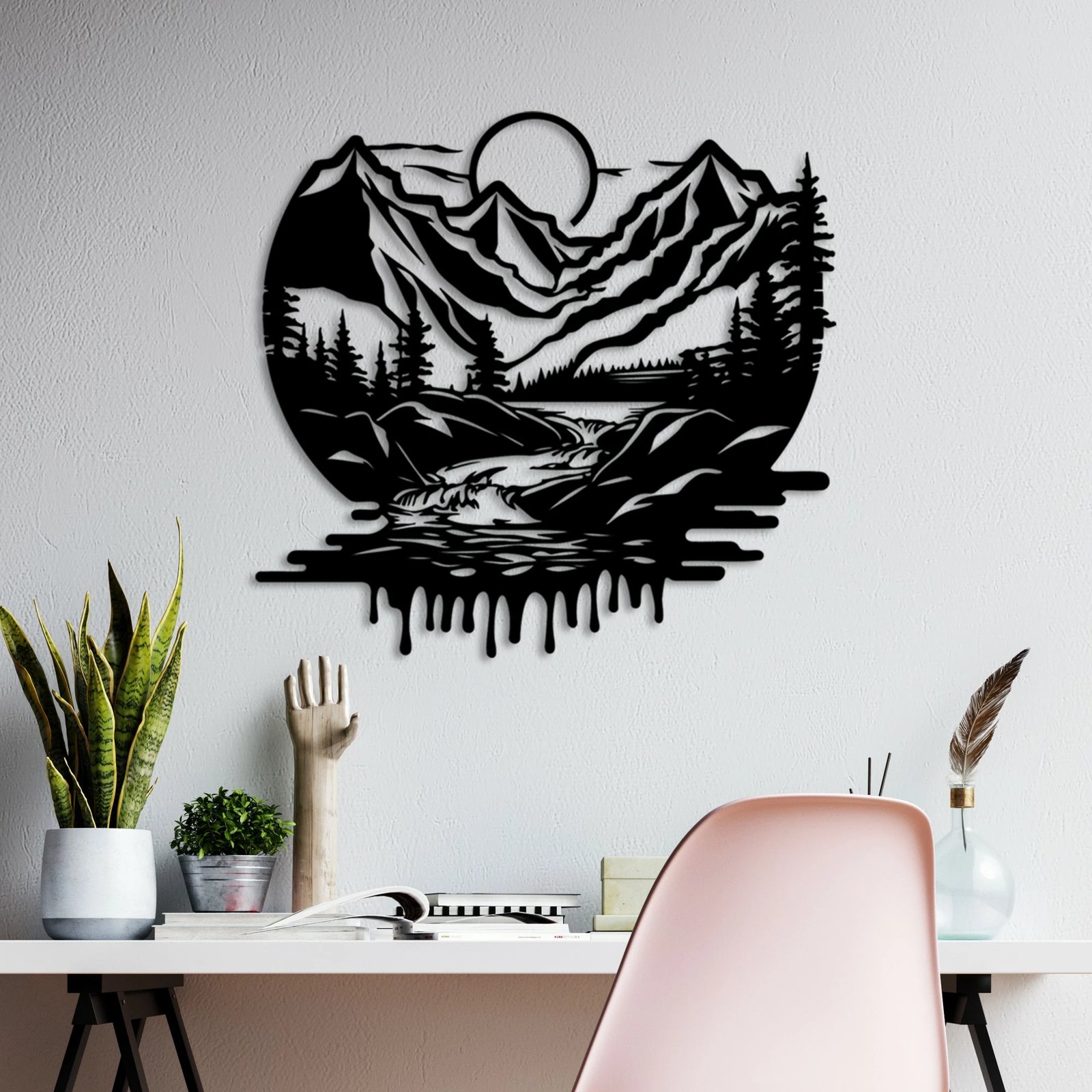 Aksesor dekorativ metalik për mur, Wallity, Montain River