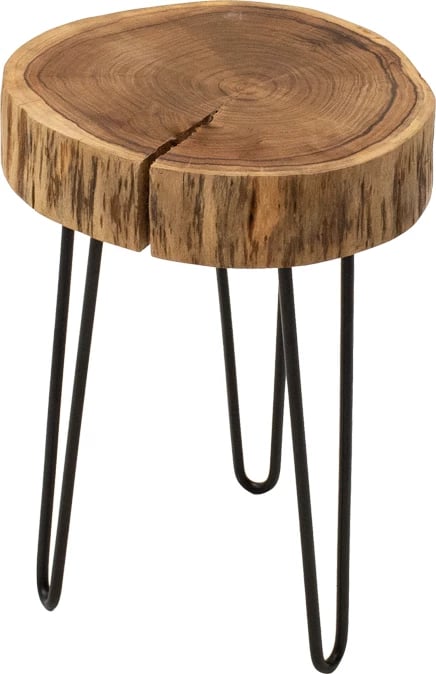 Tavolinë anësore Tripp, dru akacie natyrale, këmbë metalike të zeza, 32x30x47cm