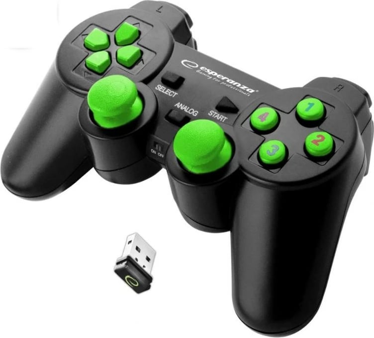 Kontroller Gaming Esperanza EGG108G për PC, Playstation 3, i zi/ i gjelbër