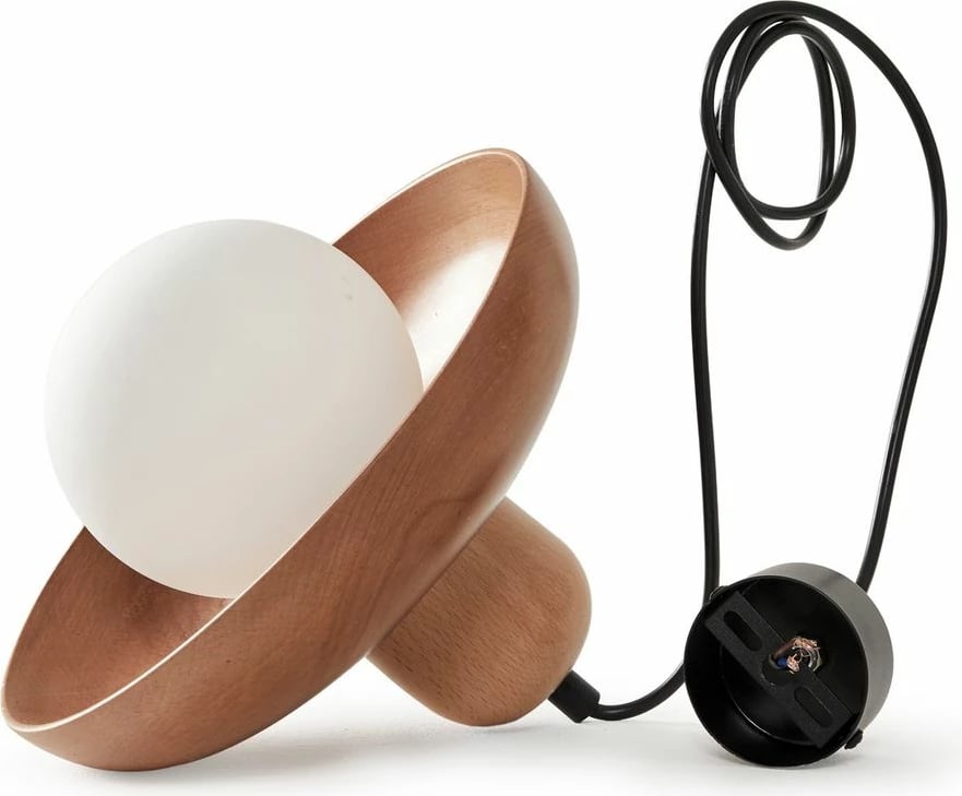 Llambë tavani Opviq, metal dhe dru, ngjyrë lisi, e zezë, e bardhë