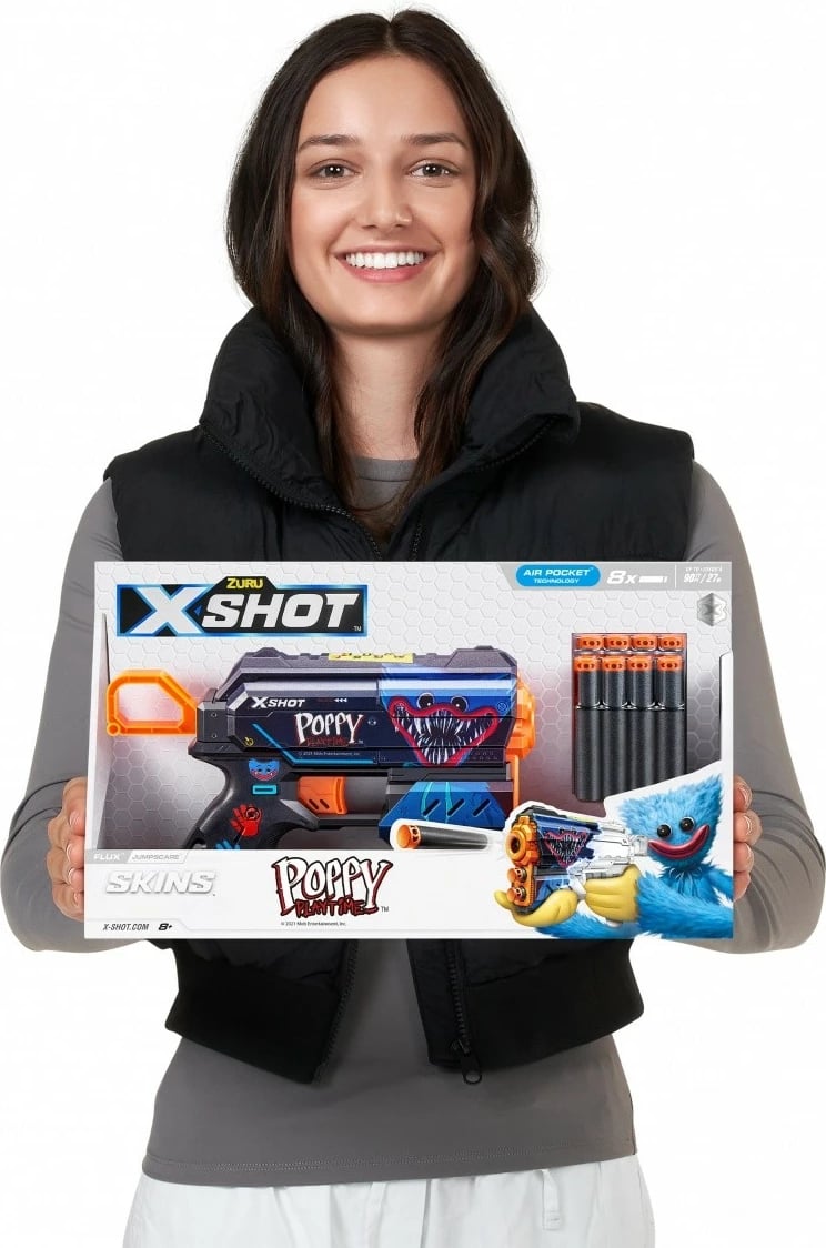 Blaster lodër ZURU X-Shot Flux Launcher 8 Shots Jumpscare, Poppy Playtime, shumëngjyrësh, set me 8 shigjeta