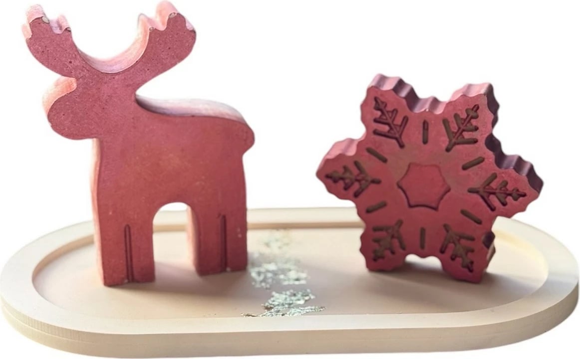 Set dekorativ prej betoni, 2 copë, ngjyrë e kuqe, Evila Originals, Christmas Stone Set3