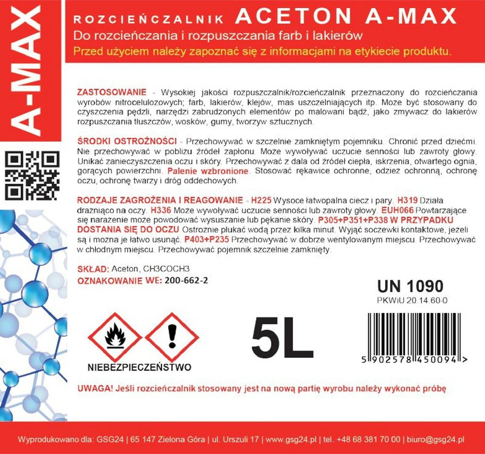 Tretës aceton GSG24 A-MAX 5L, 5000 ml