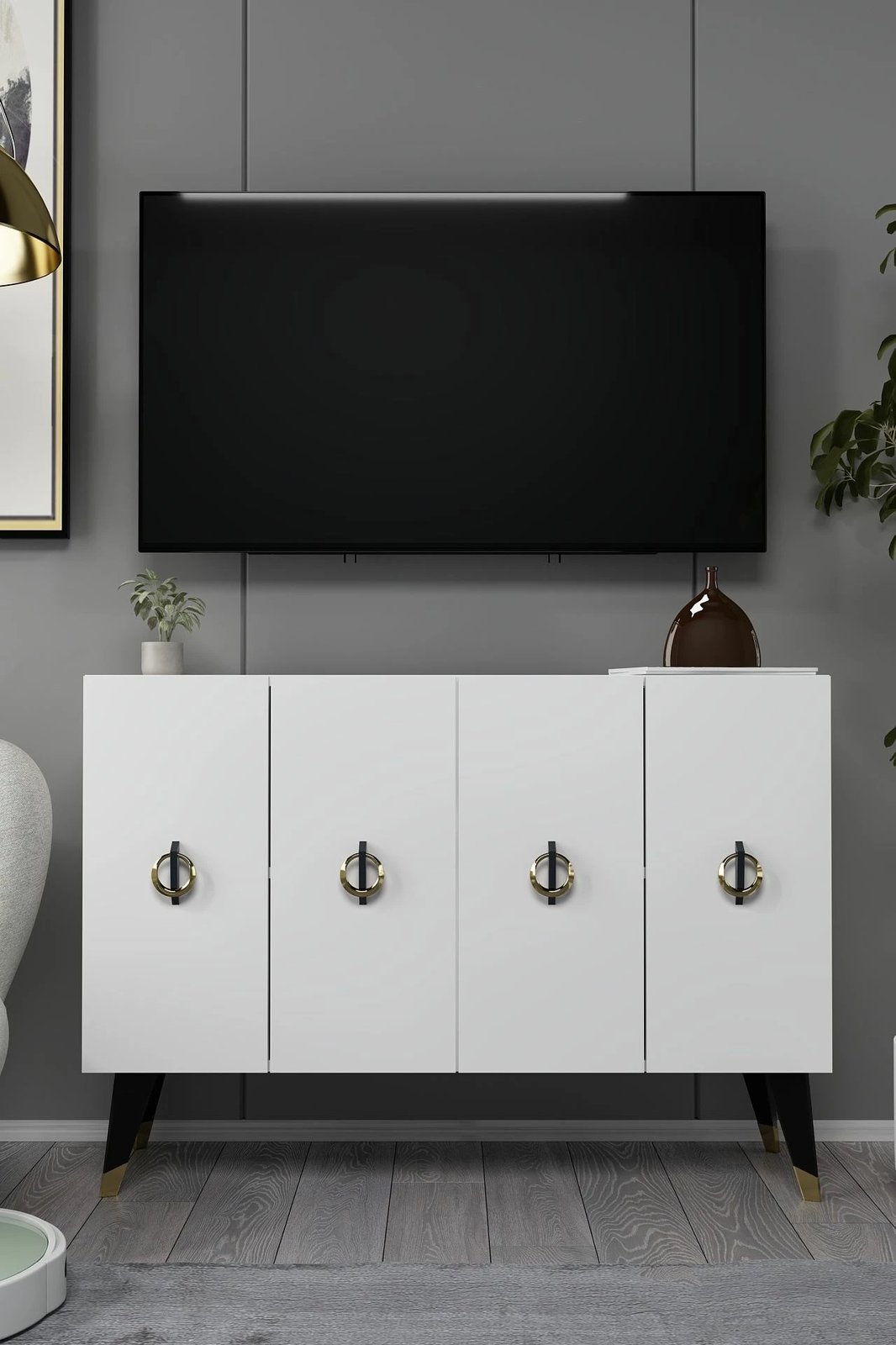 Konsol Skye Decor, e bardhë, e zezë, ari, 8184KM-32