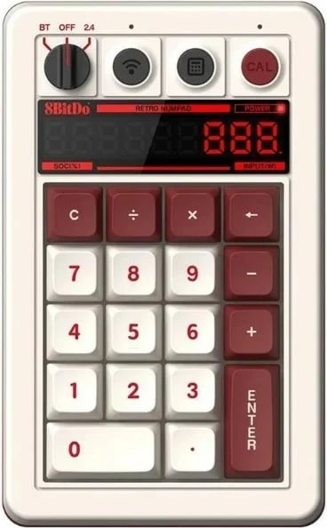 Tastierë numerike mekanike 8BitDo Retro 18 Fami Edition, Bluetooth/2.4GHz/USB-C, E kuqe/E bardhë